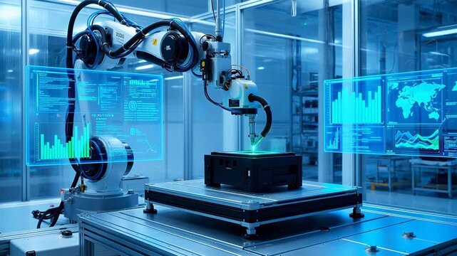Industrial robotic arm in hightech lab