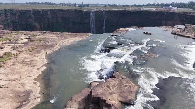 Aerial Slow Motion View of Chachai Waterfall in Rewa Madhya Pradesh India