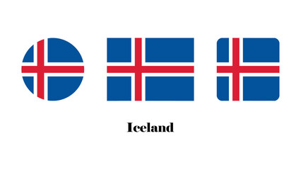 Obraz premium Iceland flag set. Iceland flag vector on circle, standard, and simple. Flag of Iceland on white background