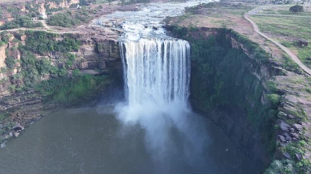 Aerial Slow Motion View of Chachai Waterfall in Rewa Madhya Pradesh India