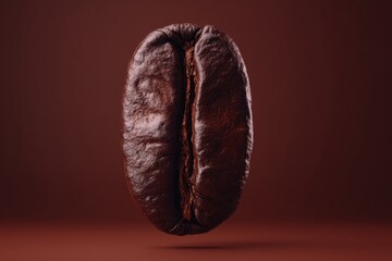 Naklejka premium Single coffee bean on brown background perfect for coffee ads concept