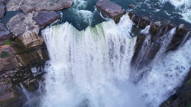 Aerial Slow Motion View of Chachai Waterfall in Rewa Madhya Pradesh India