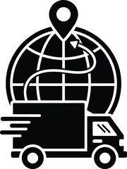 Global delivery and logistics icon with truck and map  on white background