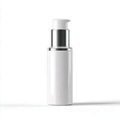 White airless pump bottle, cosmetic container, skincare packaging, isolated on white background