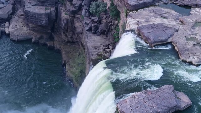Aerial Slow Motion View of Chachai Waterfall in Rewa Madhya Pradesh India