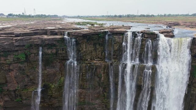 Aerial View of Chachai Waterfall and River Landscape in Rewa Madhya Pradesh India