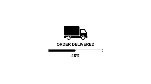 Delivery status update order delivered with progress bar truck