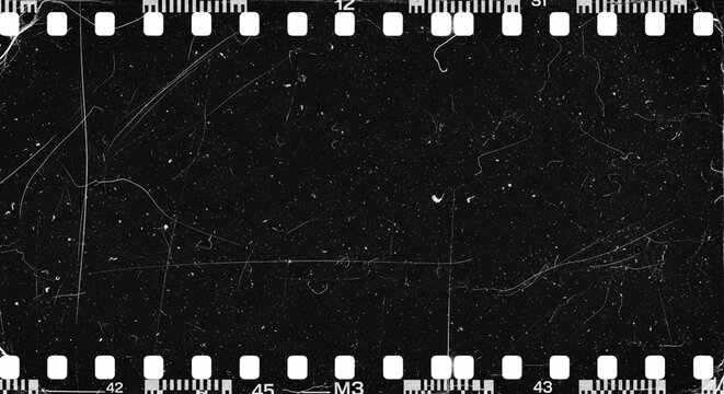 Black film strip with white perforations on a white background