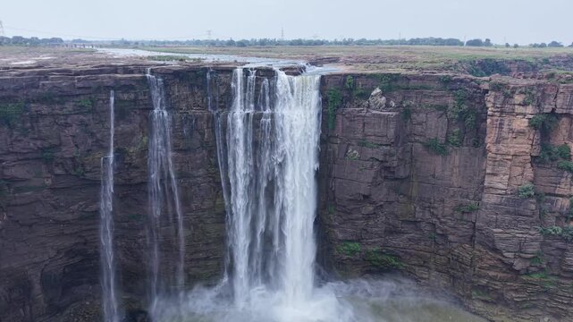 Aerial View of Chachai Waterfall and River Landscape in Rewa Madhya Pradesh India