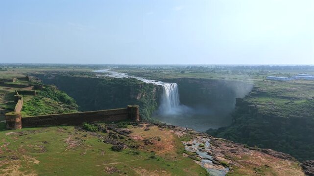 Aerial View of Chachai Waterfall and River Landscape in Rewa Madhya Pradesh India