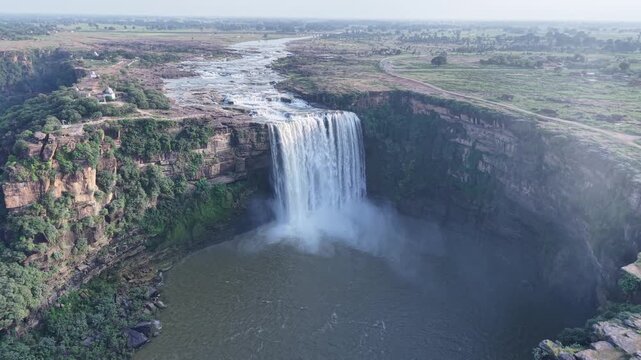 Aerial View of Chachai Waterfall and River Landscape in Rewa Madhya Pradesh India
