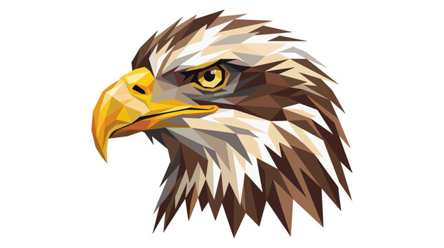 Majestic Eagle Head, Geometric Low Poly Style, Fierce Gaze, Brown White Colors