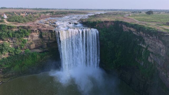 Aerial View of Chachai Waterfall and River Landscape in Rewa Madhya Pradesh India
