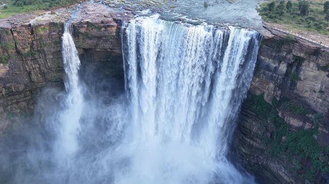 Aerial View of Chachai Waterfall and River Landscape in Rewa Madhya Pradesh India