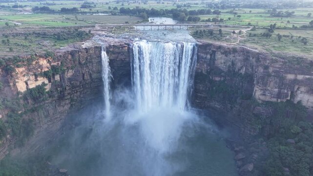 Aerial View of Chachai Waterfall and River Landscape in Rewa Madhya Pradesh India
