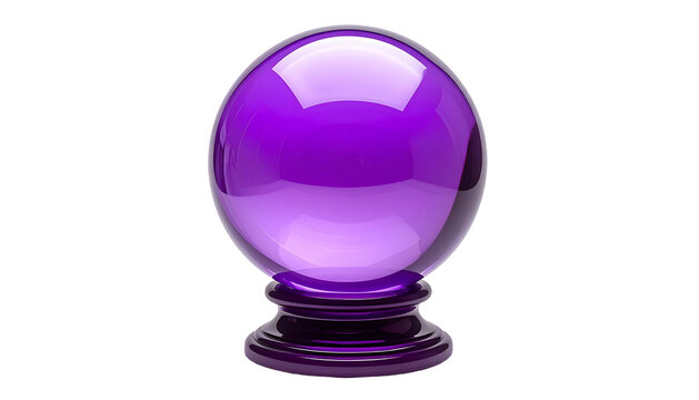 A glossy, purple crystal ball, standing alone against a stark black background