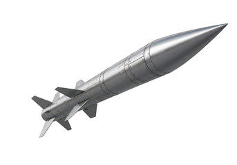 A large silver missile with fins on a white background isolated on transparent background