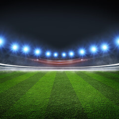 Fototapeta premium textured soccer game field with neon fog - center, midfield