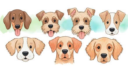 Naklejka premium Cute cartoon dogs with happy expressions and playful tongues out