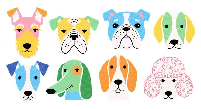Colorful cartoon dog faces collection