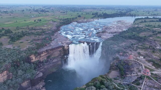 Aerial View of Chachai Waterfall and River Landscape in Rewa Madhya Pradesh India