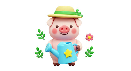 Cute Pig Holding a Watering Can