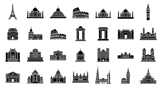 Modern vector illustration of famous monuments and landmarks in abstract colorful digital art style