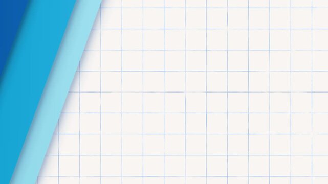 Diagonal blue panel transition over grid background.