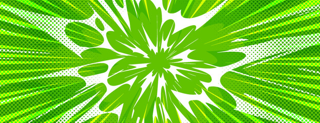 Comic book burst background with radial rays and halftone dots, cartoon vector illustration, dynamic red pop art banner for super hero action scenes and manga-style graphic designs. © klyaksun