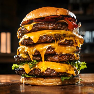 Epic oversized burger stack high resolution picture