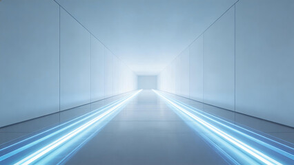 Futuristic Corridor with Glowing Light Trails