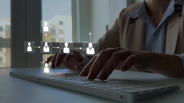 Scheme hierarchy management of corporate. Organizational chart company hierarchy,roles,team structure,showing connections between managers, employees,and departments for clear communication workflow.