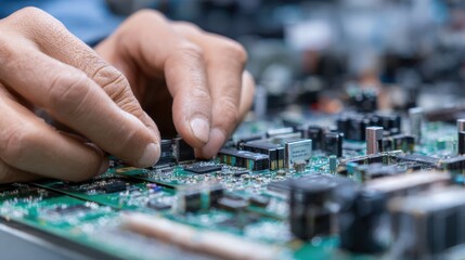 Fototapeta premium Precision Electronics Change Management Process with Hands In Action