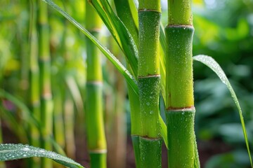 Fototapeta premium Close-up of vibrant sugarcane in a lush garden