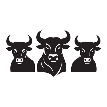 Three Bull Head Vector Illustration