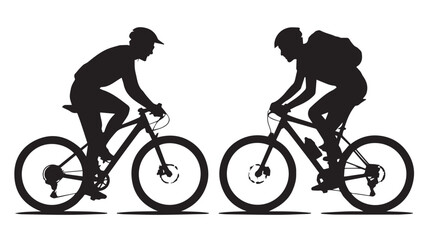 Naklejka premium Cyclists in silhouette riding bicycles in dynamic motion on white background for sports illustration