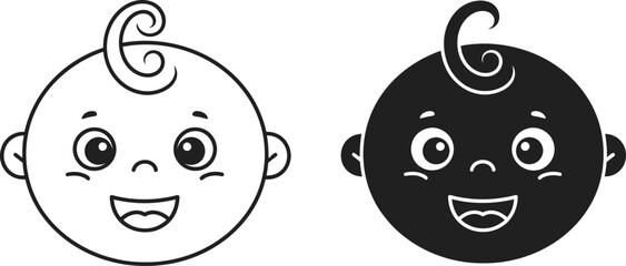 a side by side illustration showcasing the faces of two smiling babies one light and one dark toned with curls