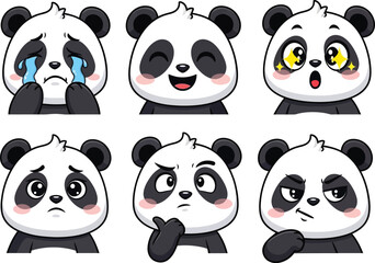 a collection of adorable panda head emoticons displaying various expressions like sadness happiness surprise and contemplation high quality professional detailed modern © GK390