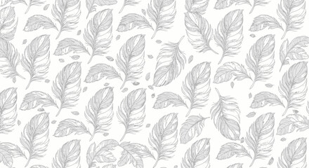 Fototapeta premium Seamless Feather Pattern - Delicate Line Art Design on White Background