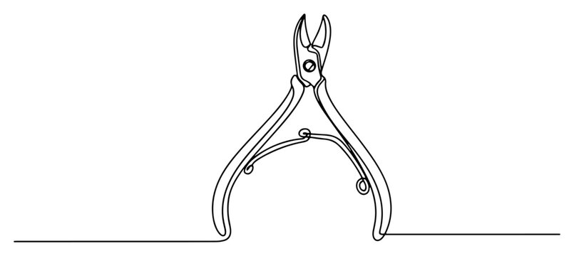 Continuous one line drawing of professional cuticle nippers manicure tool
