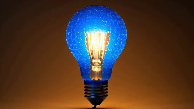 Blue light bulb with glowing filament