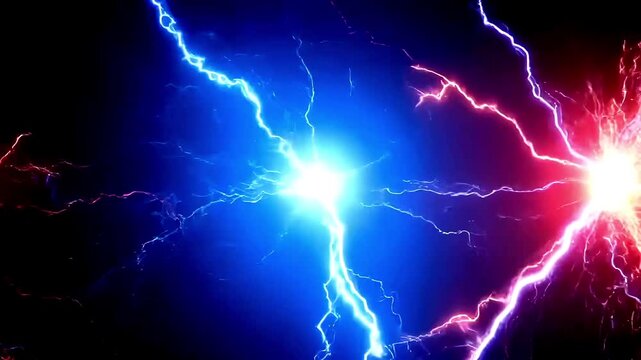 暗い背景に稲妻が放射状に広がる_A striking visual effect of radiating lightning bolts against a dark background, creating the illusion of energy and power in motion.