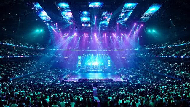Concert arena with colorful lights