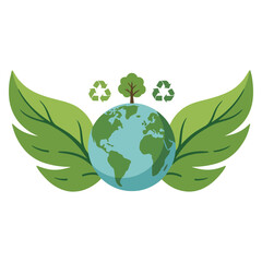 Earth with green leaves and recycling symbols represents eco friendly actions