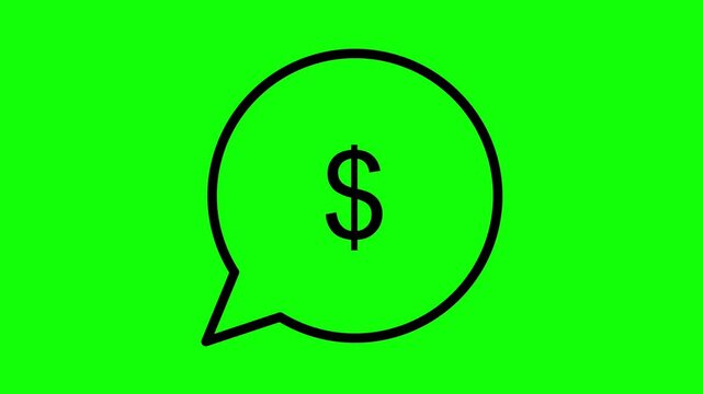 Dollar sign in speech bubble animation on green screen for financial video editing
