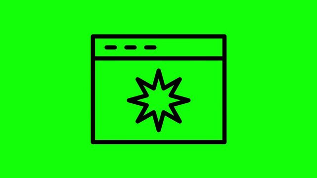 Browser window icon with star symbol zooming animation on green screen loop