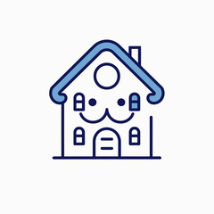 Fototapeta premium Cartoon house illustration with blue roof and windows on white background