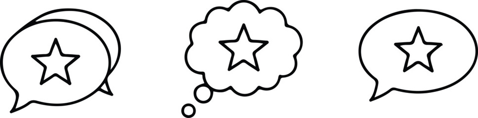 Obraz premium Three different styles of speech and thought bubbles with a star icon inside each one.
