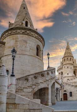 Detail of the Fisherman's Bastion in Budapest, Hungary. Designed and built between 1895 and 1902 on the plans of Frigyes Schulek.