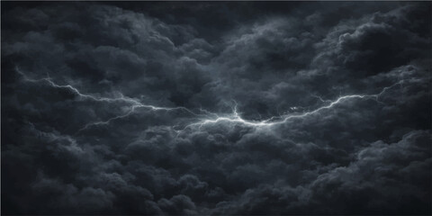 A dark blue cloudscape captures a dramatic lightning storm timelapse as bright flashes illuminate the stormy black sky and nature's textured hurricane wind © alien